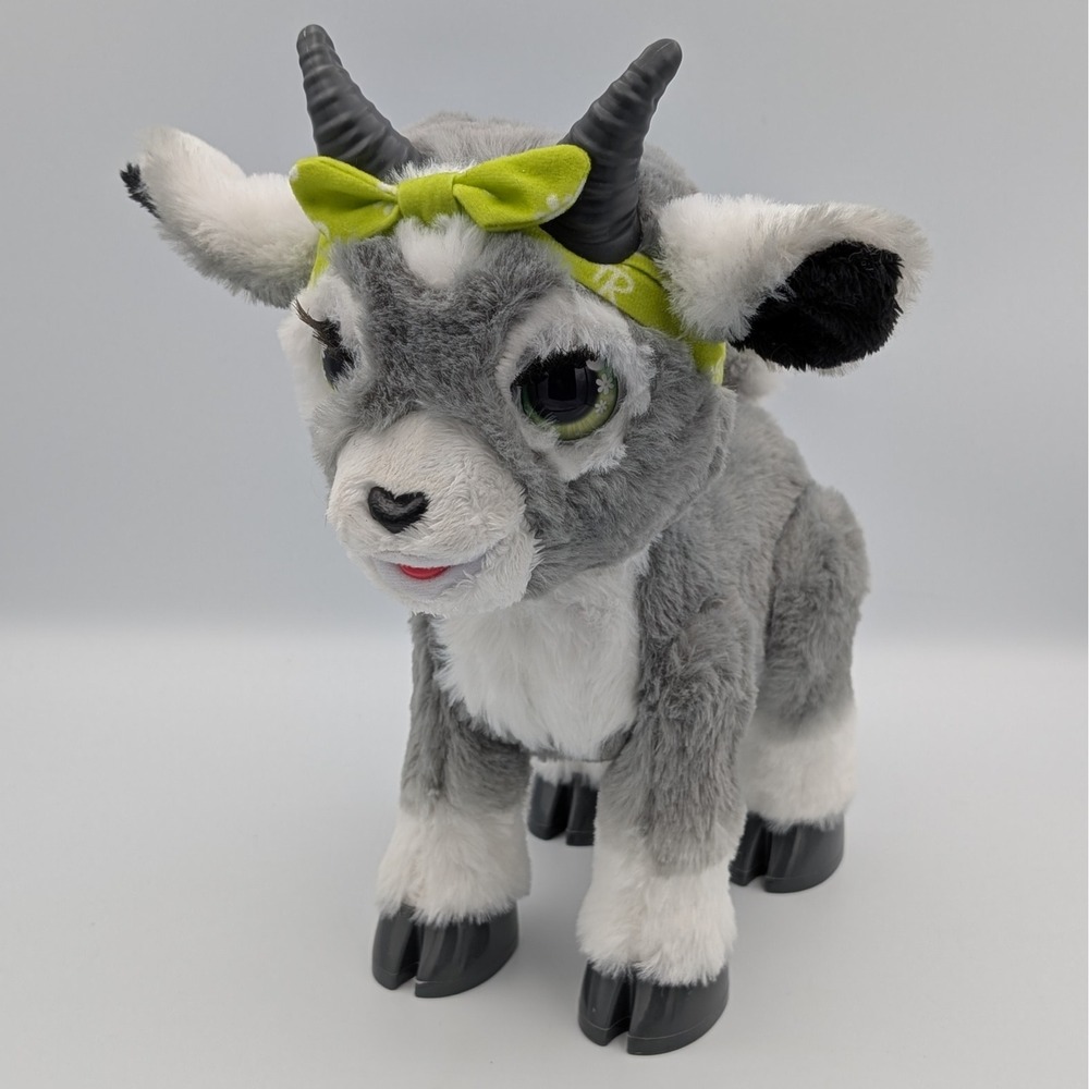 FurReal Friends Interactive Goat Plush Grey White Electronic Pet Hasbro Toy 11"